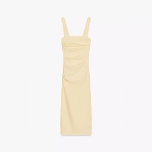 NWT Zara Pleated Light Yellow Midi Dress